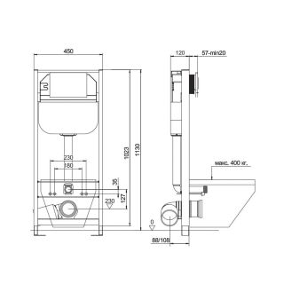 Инсталляция для подвесного унитаза Maretti AC11P4534, без клавиши